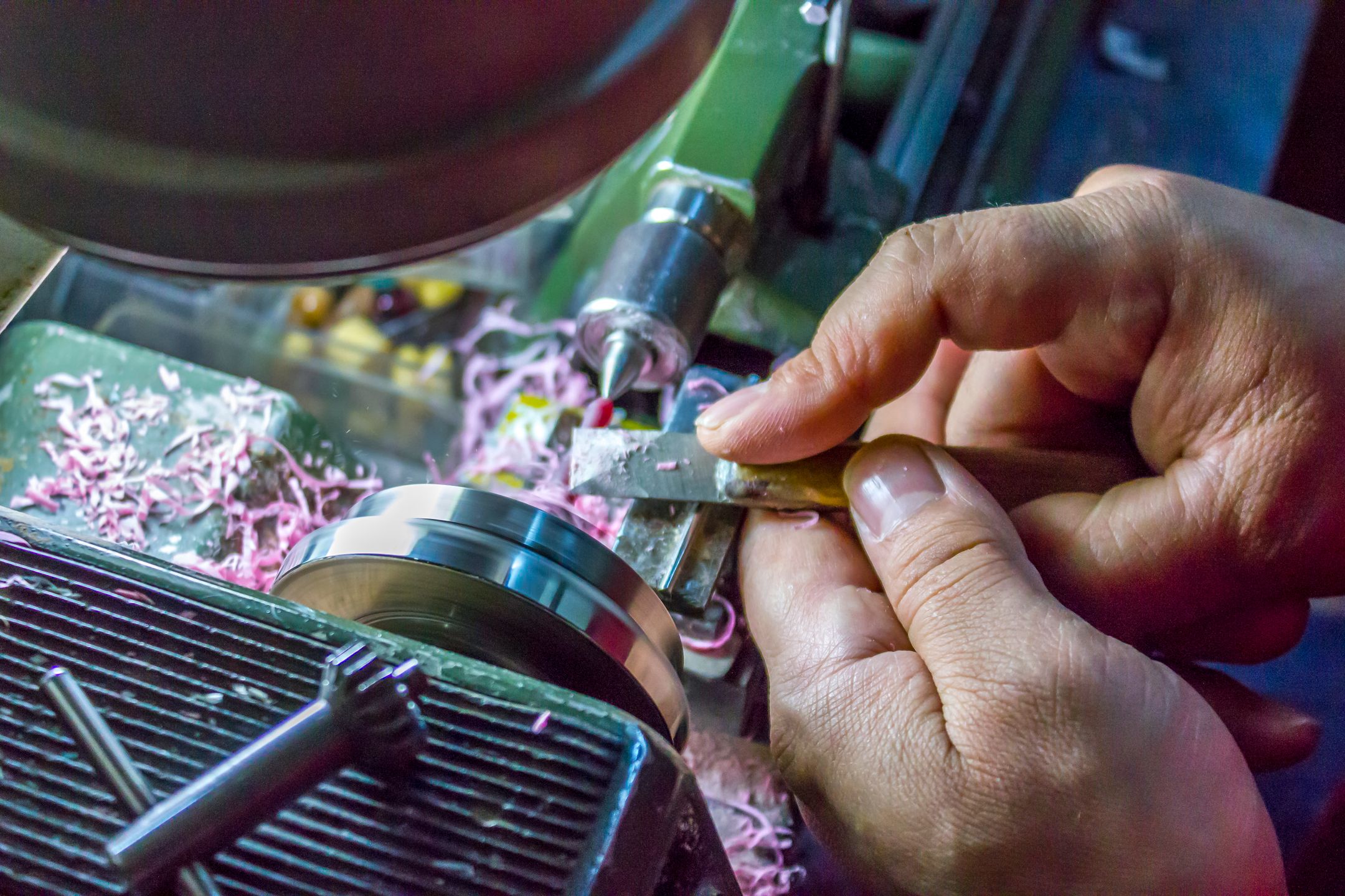 Close-up of a lathe cutting tool insert