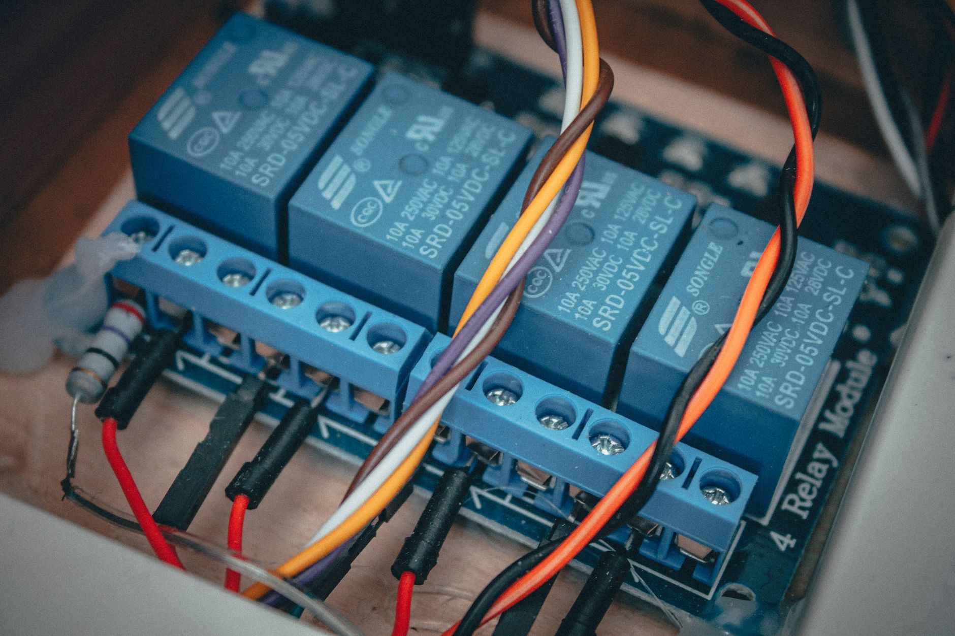 Close-up of a contactor panel in an industrial control cabinet