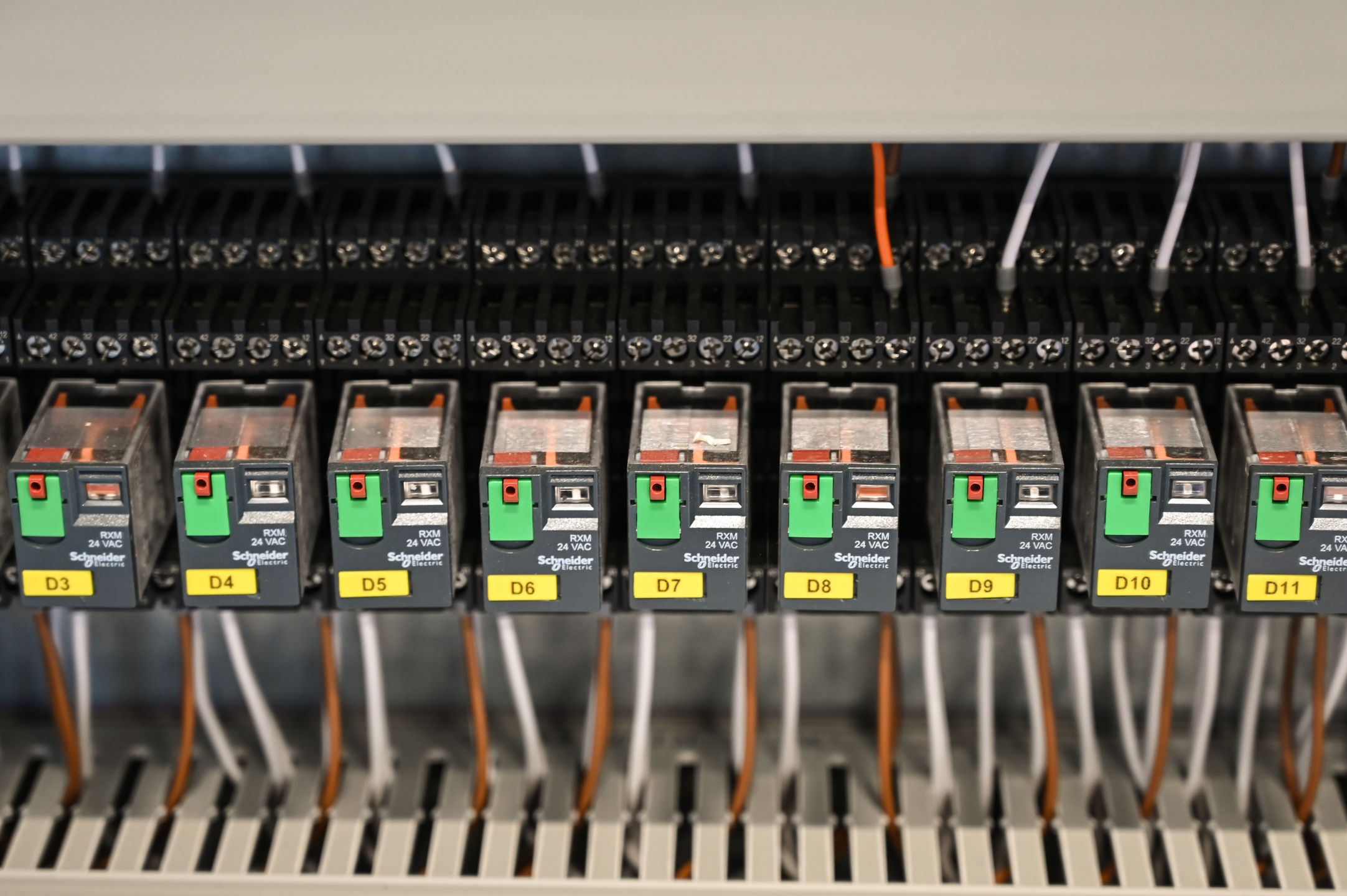 Electrical relays in an industrial panel box
