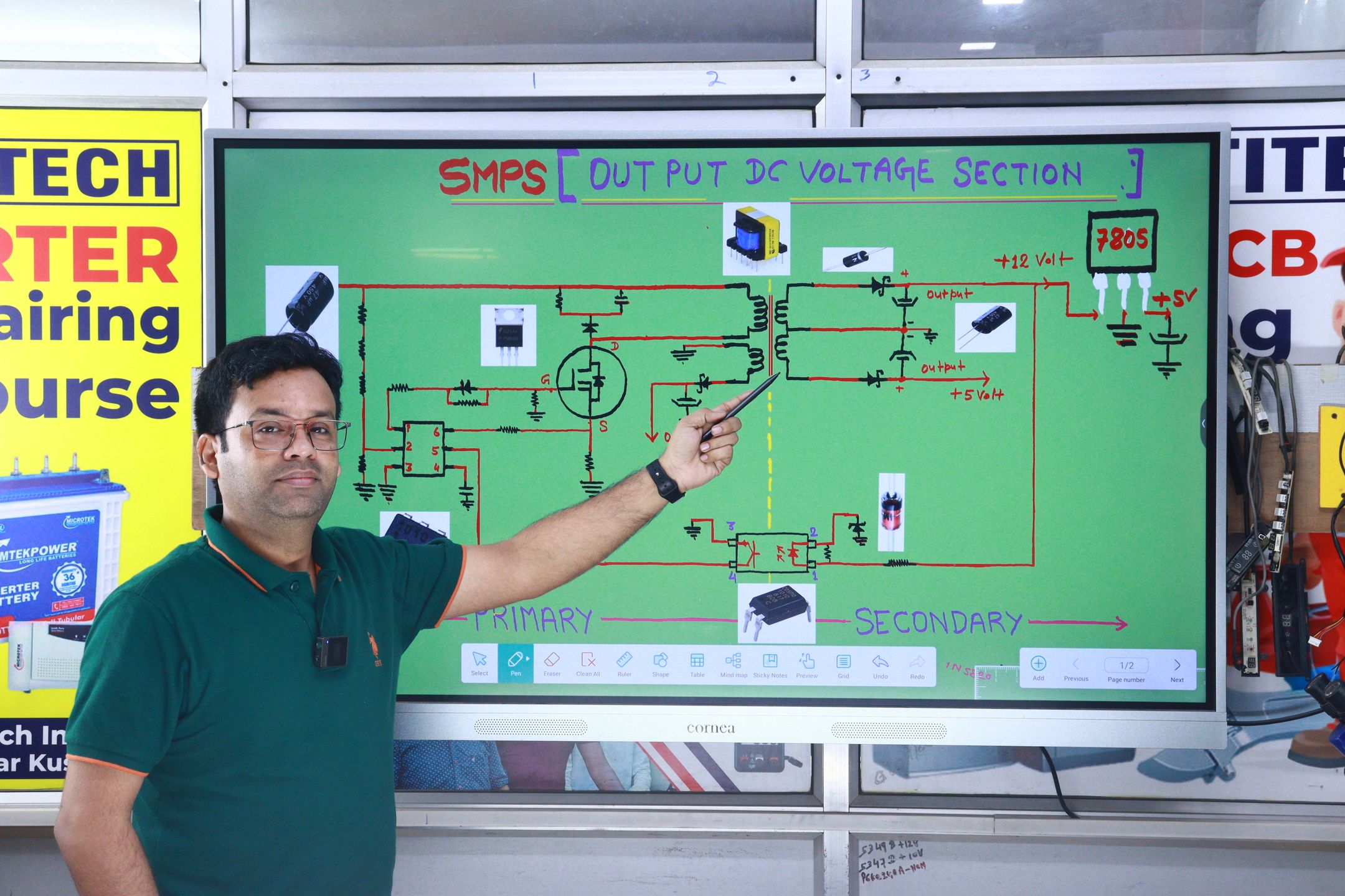 Instructor explaining a technical diagram during a course