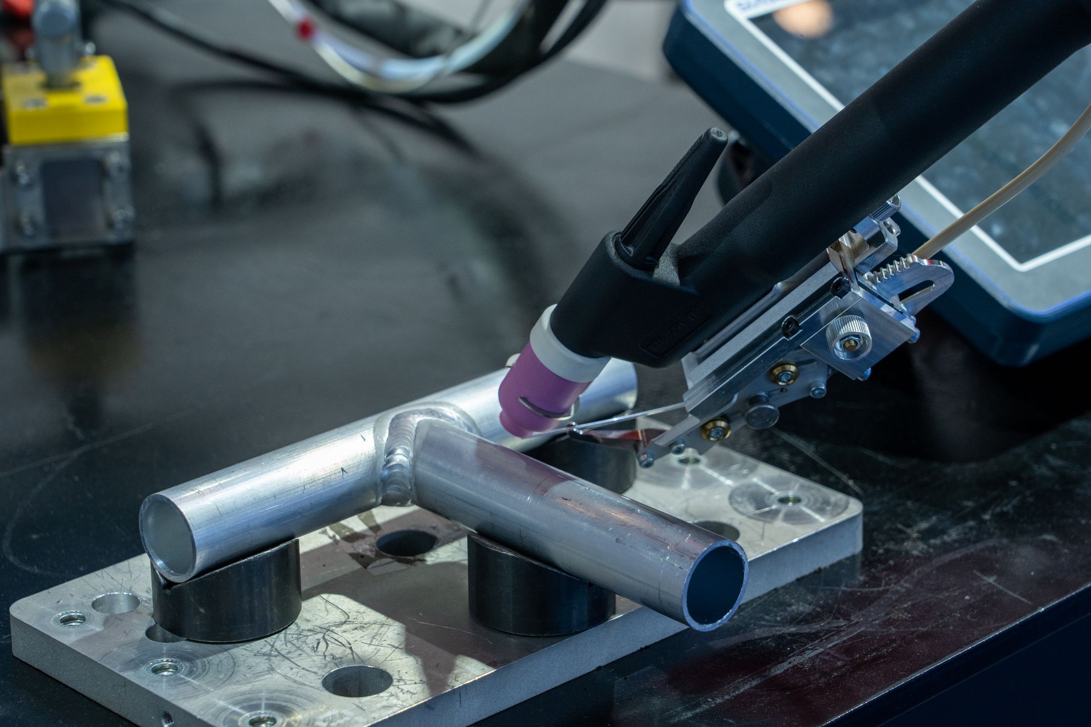 Detailed view of a welding apparatus in action
